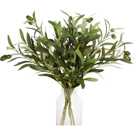 Artificial Olive Branches, 4 count Small Artificial Greenery, 6 Stems Olive Leaves Fruits Silk for DIY Wreath Office Indoor Outdoor Decor