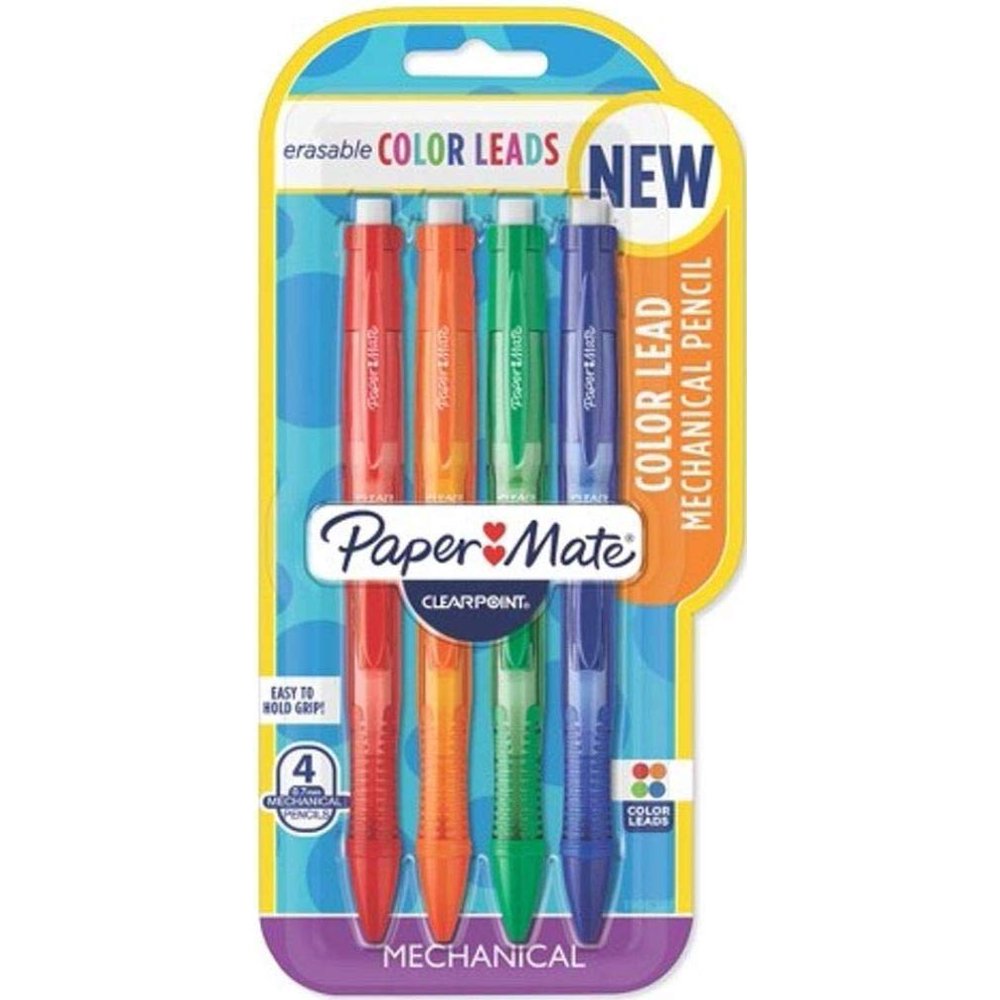 Paper Mate Clearpoint Color Lead Mechanical Pencils, 0.7mm, Assorted Colors, 4 Count (Orange