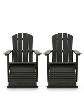 Ulises Outdoor Adirondack Chair with Retractable Ottoman, Set of 2, Black