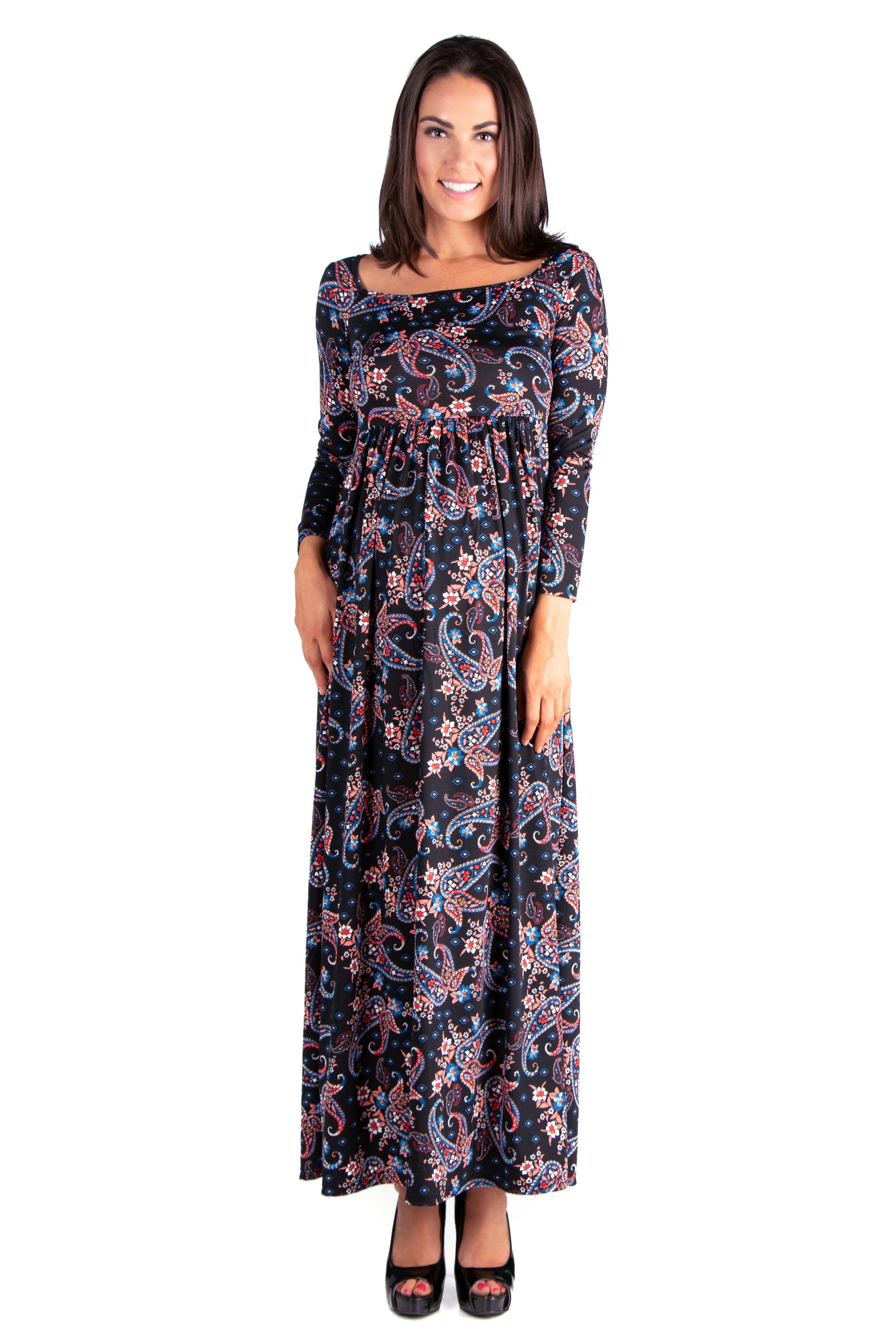 `24seven Comfort Apparel Paisley Empire Waist Long Sleeve Maternity