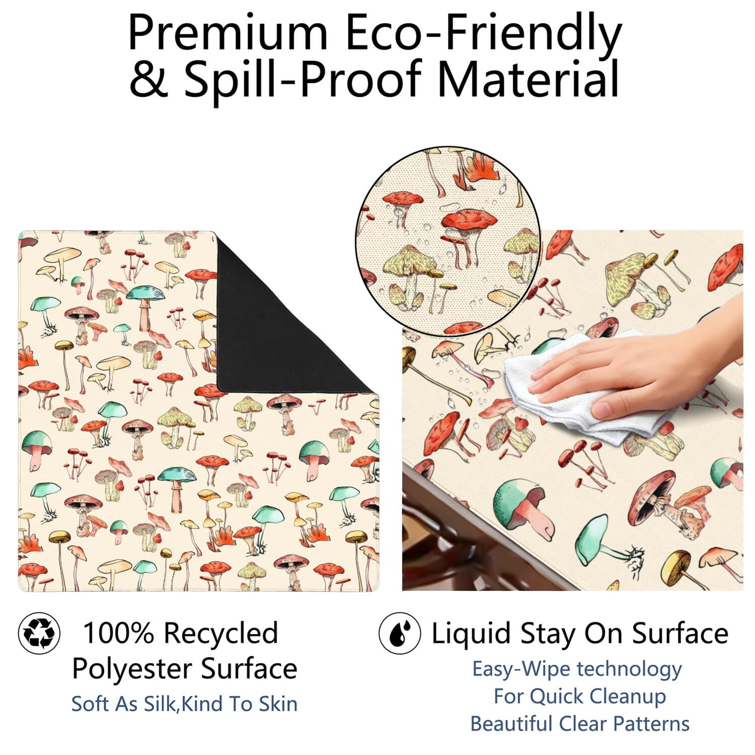 Square Botanical Pattern Mahjong Mat 31.5 Inches Made of Premium Rubber with Anti-Slip Non-Slip Properties and Noise Reduction for Card Games
