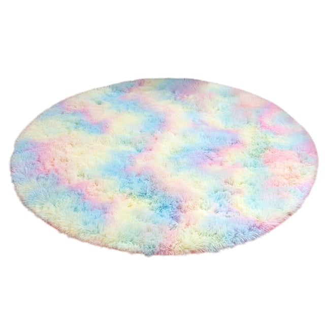 Kids Rugs for Bedroom Round Rainbow Color Soft Plush 160cmx160cm Kids Room Rug for Nursery Classroom Decor