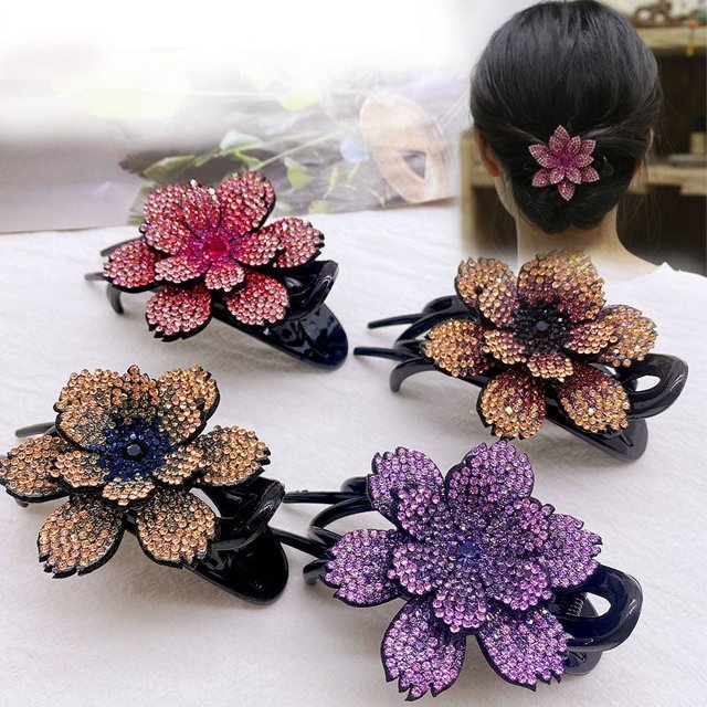 4 piezas de pinzas para el cabello con doble flor, horquillas con diamantes de imitación, pinzas para el cabello con diamantes de imitación, pinzas para el cabello con diamantes de imitación florales
