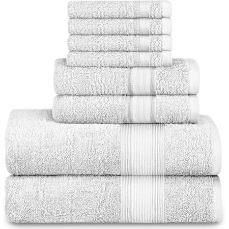 Adobella 8-Piece Bath Towel Set Premium Combed Cotton White (Set of 8)