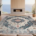 thumbnail image 2 of Design&I 9'x12' Washable Area Rug Sleek Flatweave Pet Friendly Extra Vintage Large Boho Ornamental Lattice Distressed Frame for Master Suite, Under Bed, 2 of 7
