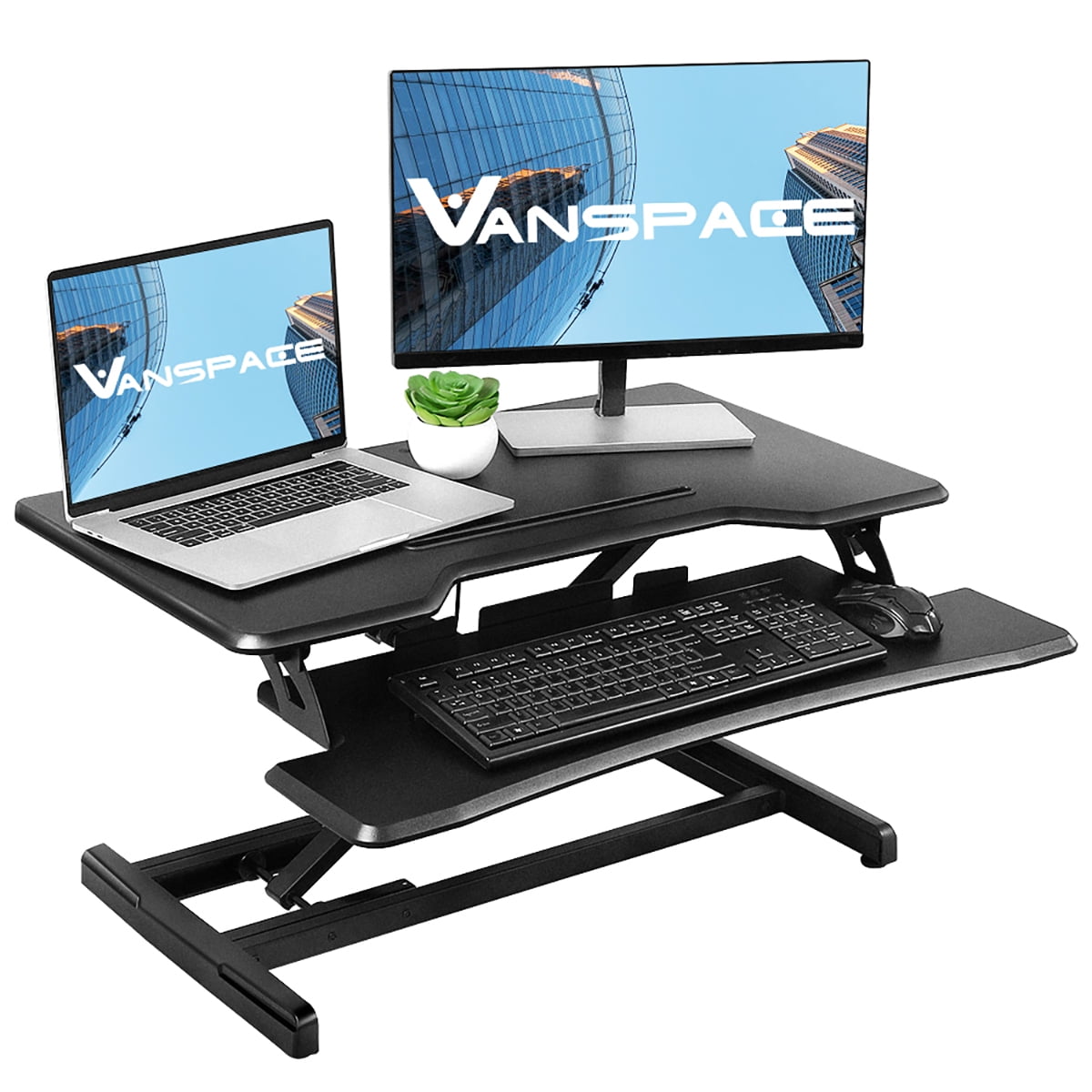 Height Adjustable Standing Desk Monitor Riser Gas Spring Black