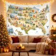 thumbnail image 3 of United States Map with Regional Icons and Sunny Ocean, Cheerful Illustration for Travel Lovers, Map Wall Decor Housewarming Gift, Tapestry Wall Hanging for Classroom and Dorm, 3 of 7