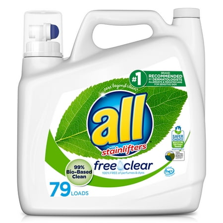 all Laundry Detergent Liquid, Free Clear Eco 99% Bio Based, Unscented and Hypoallergenic, 141 Ounce, 79 Total Loads