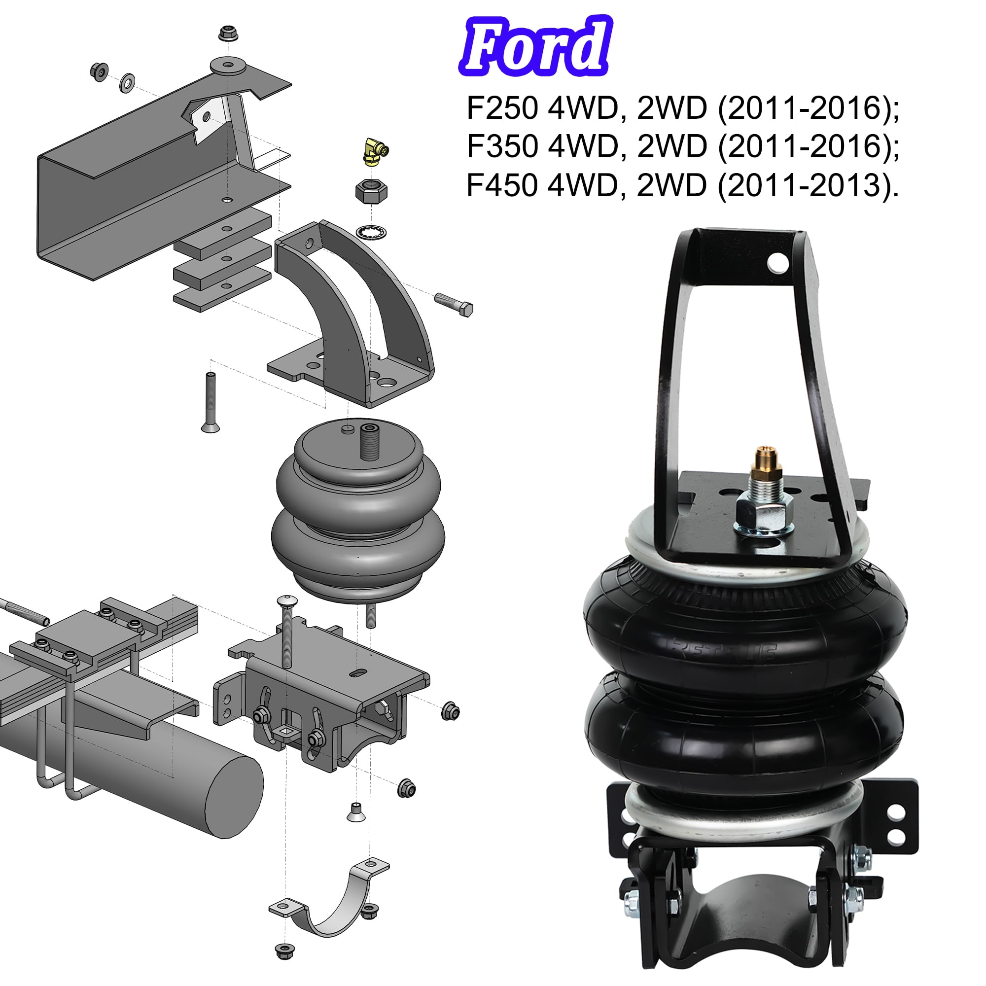 2011-2016 F250/F350 Rear Air Suspension Lift Kit 2011-2013 F450 Air Spring FORD