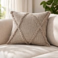 thumbnail image 2 of Ox Bay Sara 20" x 20" Taupe Shag Diamond Cotton Adult Decorative Throw Pillow Cover, 2 of 12