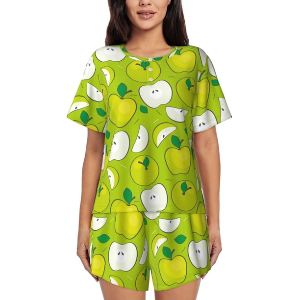 Balery Fruit Conjunto de Pijama para Mujer con Estampado, Dos Piezas de Manga Corta y Shorts, Ropa de Dormir Suave con Cuello Redondo y Bolsillos-Small