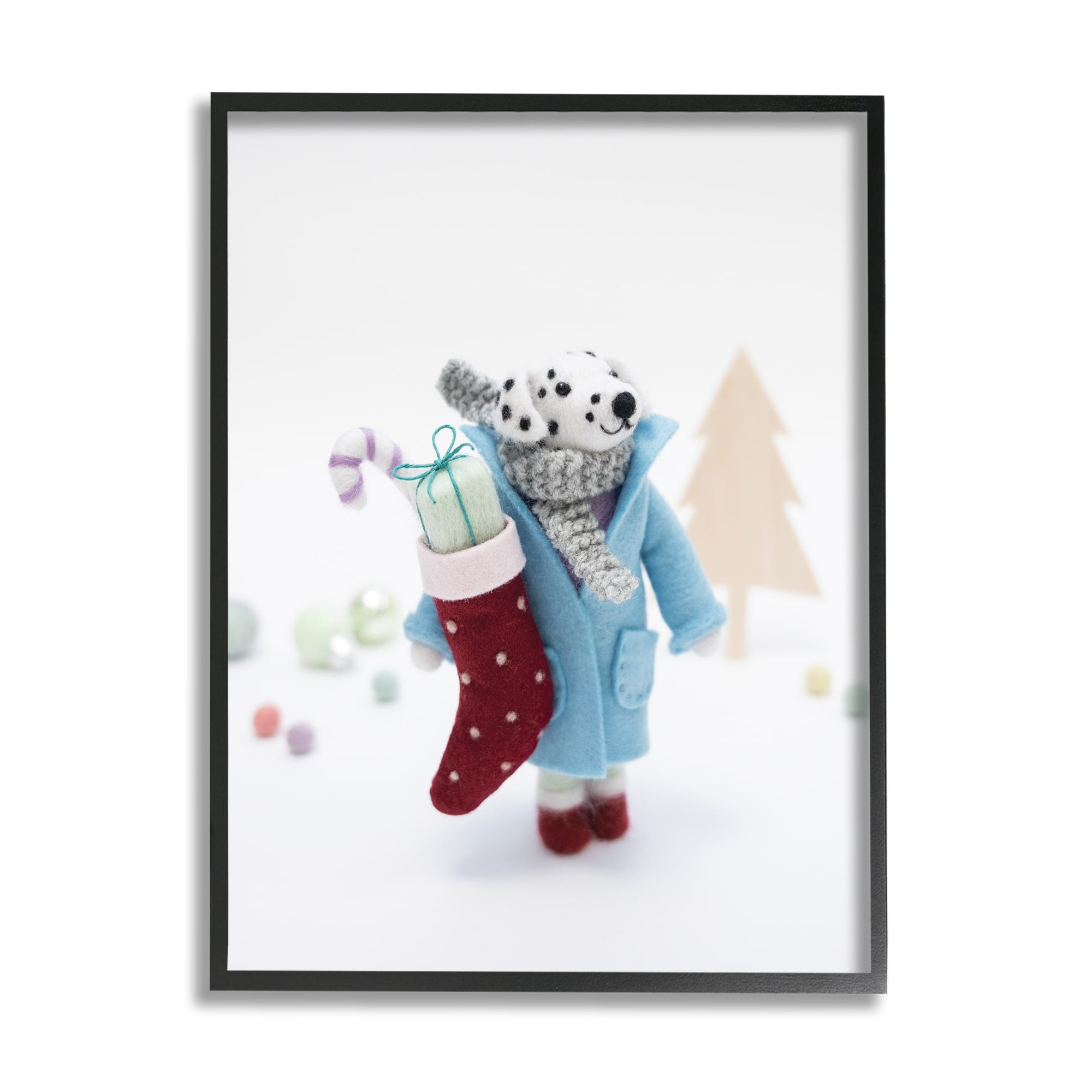 Stupell Industries Dalmatian Christmas Stocking Scene Holiday Photography Gray Framed Art Print Wall Art