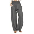 thumbnail image 2 of FAVIPT High Rise Linen Pants for Women Cotton Linen Pants for Women Summer Wide Leg Casual Loose Drawstring High Waist Palazzo Pants Trousers with Pockets Dark Gray,XXL, 2 of 8
