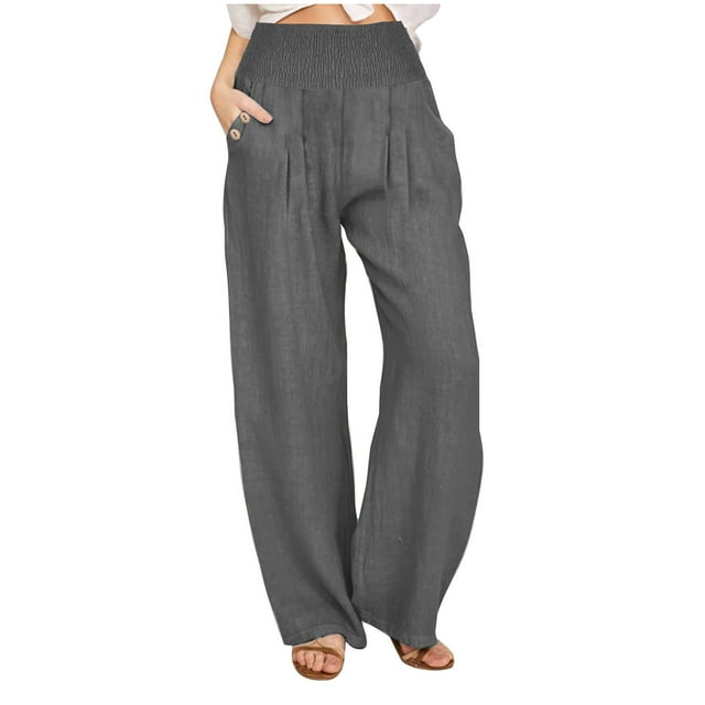 VEKDONE Womens Cotton Linen Long Pants Dark Gray L