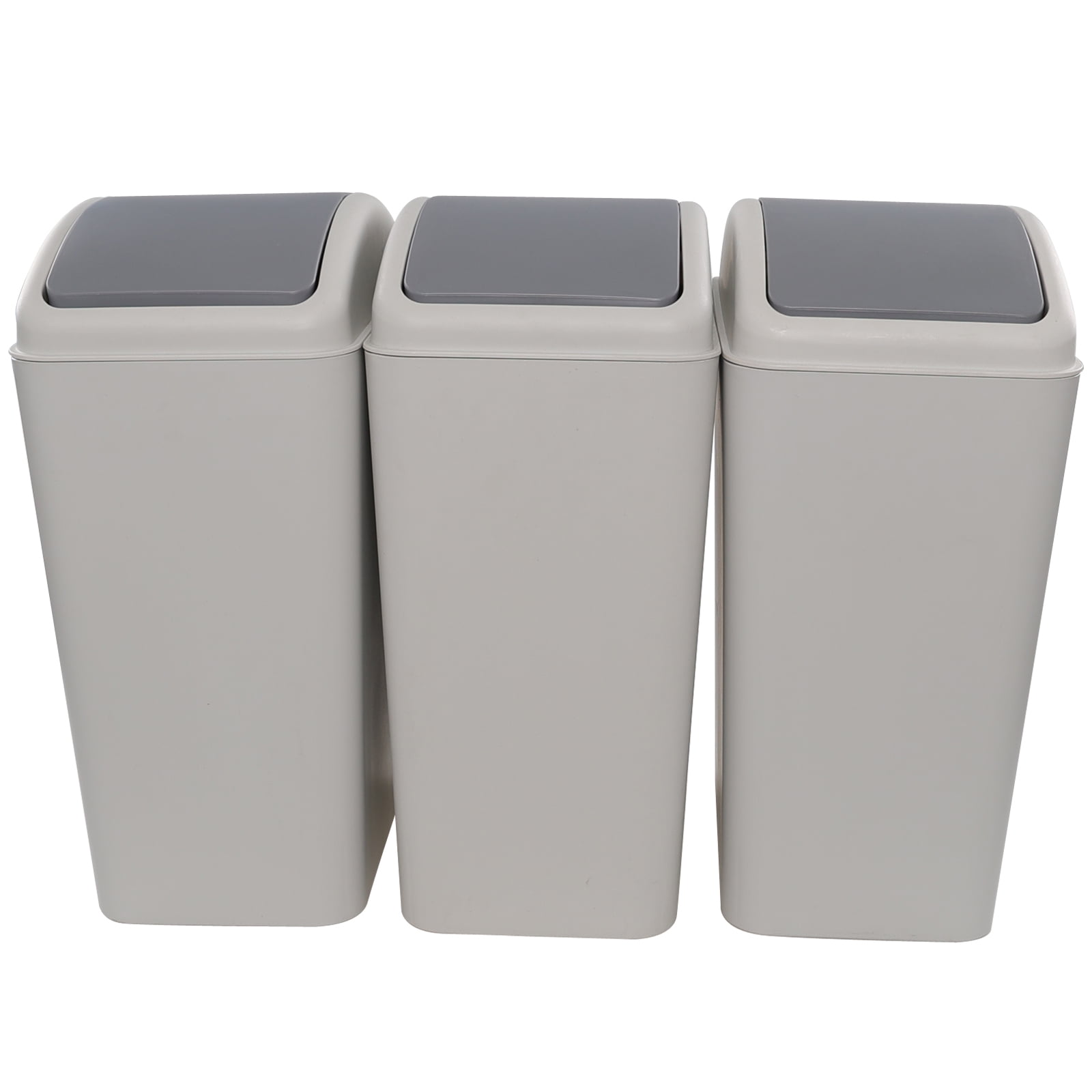 CadineUS 15 Liters Plastic Garbage Bin Trash Can with Swing Lids, Waste Bin Set of 3, Grey