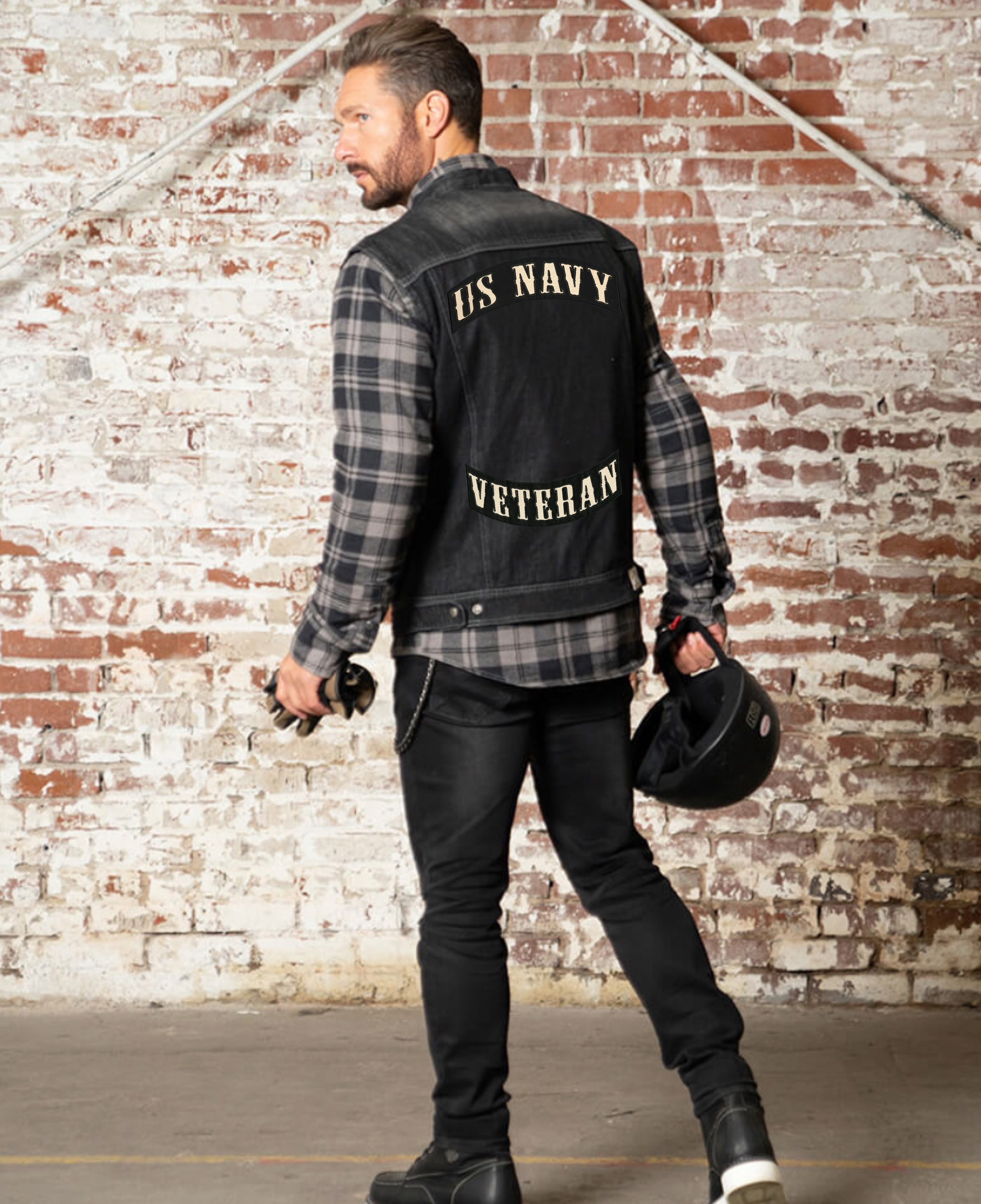 US Navy Veteran Rocker Patches 12" | Large Military Embroidered Motorcycle Jacket Patch Iron On 2 pc. Set - by Nixon Thread Co.