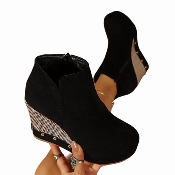 Women Platform Wedge Chunky Heels Ankle Booties Casual Short Boots For Party