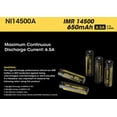 thumbnail image 2 of Nitecore NL14500A 650mAh 14500 Li-Ion Rechargeable IMR Battery 3.7V, 2 of 2
