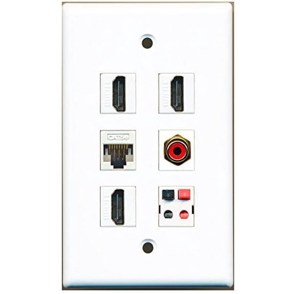 RiteAV - 3 HDMI 1 Port RCA Red 1 Port Cat5e Ethernet White 1 Port Speaker Wall Plate