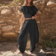 thumbnail image 2 of Wlynlyn Womens 2 Piece Outfits Backless Lace up Cap Sleeve Top High Waisted Baggy Trousers Tracksuits Set, 2 of 8