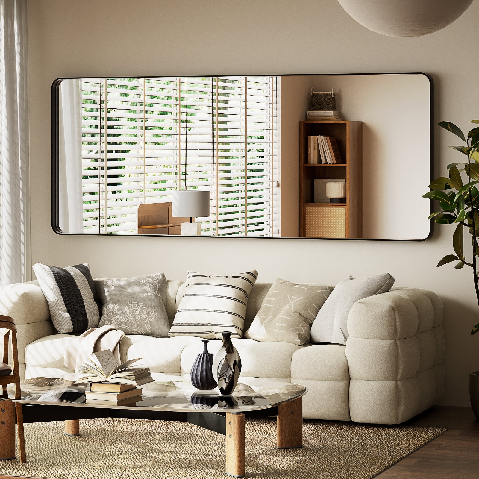 Anyrose 64"x21" Rectangular Full Length Mirror Wall Mirror With Deep Frame Wall-Mounted, Black