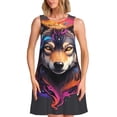 thumbnail image 1 of Balery Colorful Wolf Head Vestidos de verano para mujer con estampado: vestido holgado sin mangas, vestido playero informal y cómodo para días calurosos., 1 of 7