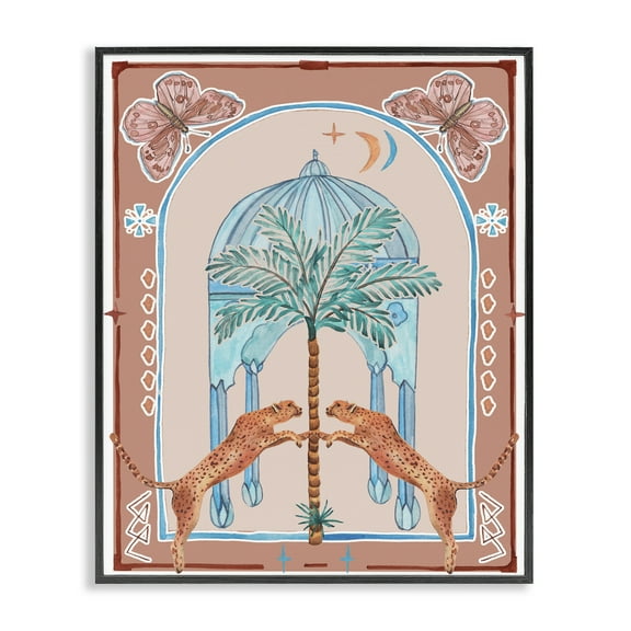 Stupell Industries Traditional Leopards & Palm Tree Animals & Insects Painting Black Framed Art Print Wall Art, 11 x 14