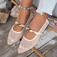 thumbnail image 6 of Dakaela Mesh Ballet Flats for Women Pointy Toe Mary Jane Ballerina Flats Shoes Women's Fishnet Flat Sandals for Dressy Summer Beige,5.5, 6 of 8