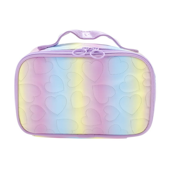Unique Bargains 1 Pc Rectangular Ombre Heart Makeup Bag Purple Yellow PU