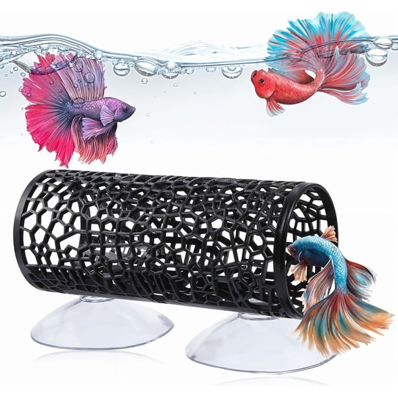 Betta Fish Tunnel Hammock, Black Aquarium Hideout Cave with Suction Cups, Resting Spot for Bettas, Shrimp & Small Fish, Durable Easy-Clean Tank Decor