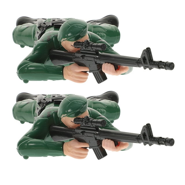 NIYANGLE 2Pcs Green Crawling Soldier Figurines Plastic Army Action Figures for Early Motor Skill Development