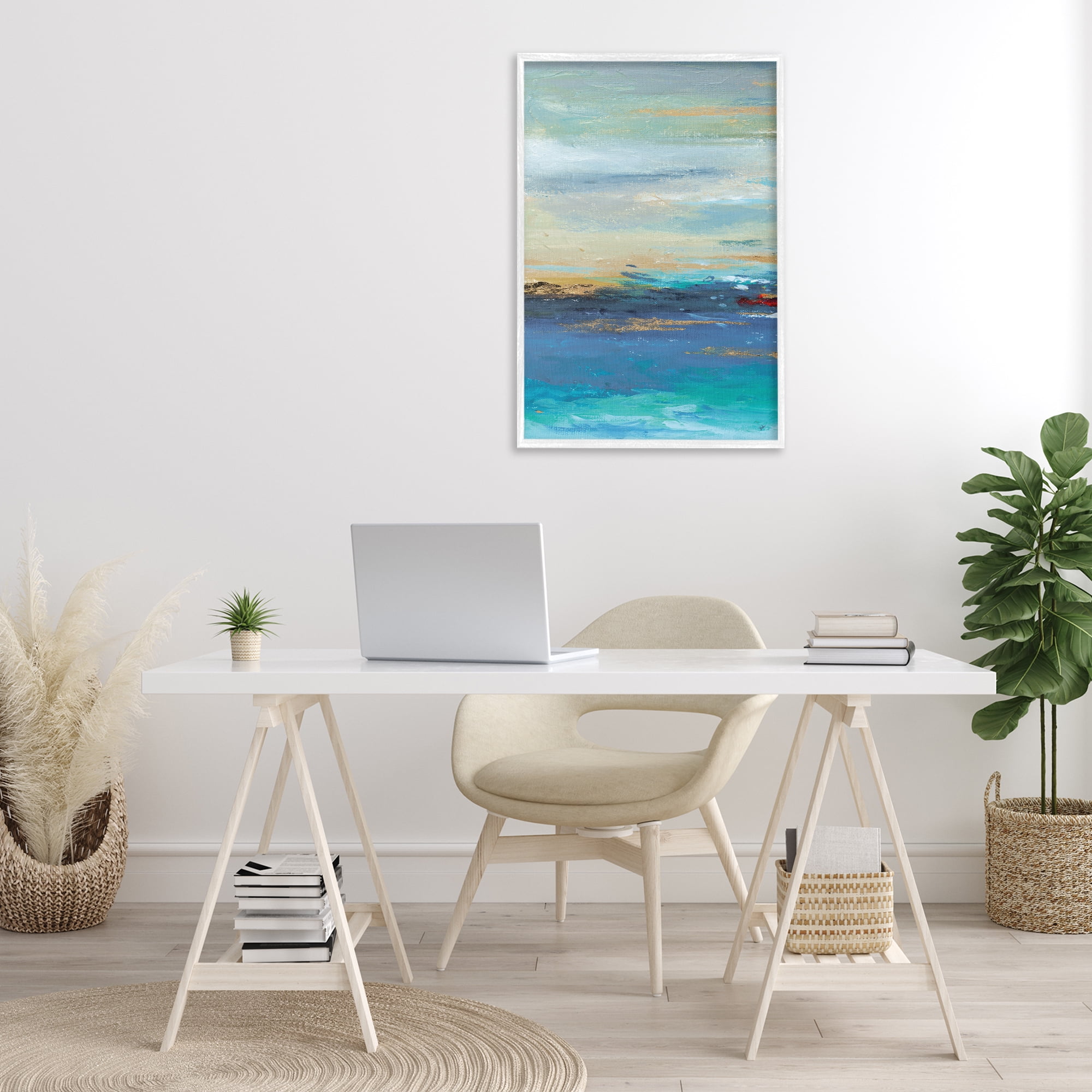 Stupell Industries Ombre Ocean View Abstract Painting White Framed Art Print Wall Art, 20 x 30
