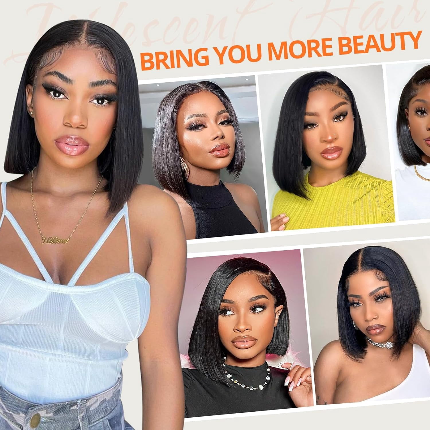 Ali Grace 13x4 Lace Front Bob Wigs Pre Plucked Bleached Knots 13x4 Short Bob Human Hair for Black Women 180% Density 10A Brazilian Virgin Hair Glueless Wigs with Baby Hair Halloween Wig 10 inch