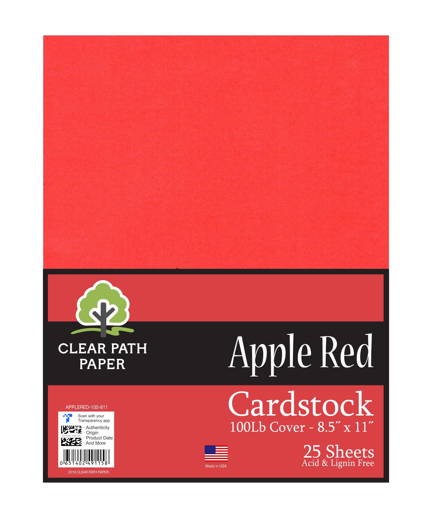 8.5 x 11 inch Formerly Red Hot 65Lb Cover 100 Sheets Clear Path Paper Apple Red Cardstock
