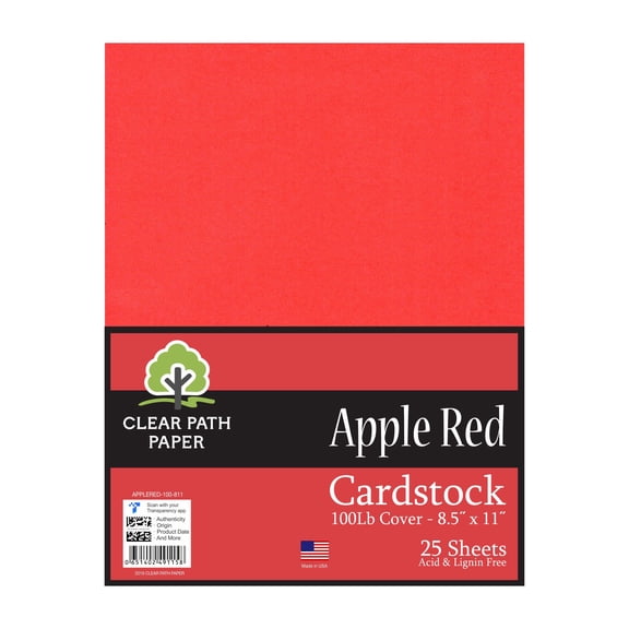 Apple Red Cardstock - 8.5 x 11 inch - 100Lb Cover - 25 Sheets - Clear Path Paper