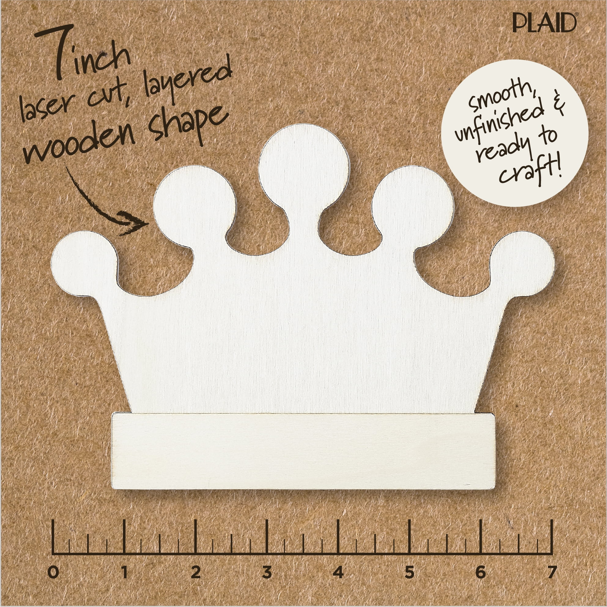 (4 pack) Plaid Unpainted Wood Surface Layered Shape, Crown, 7"
