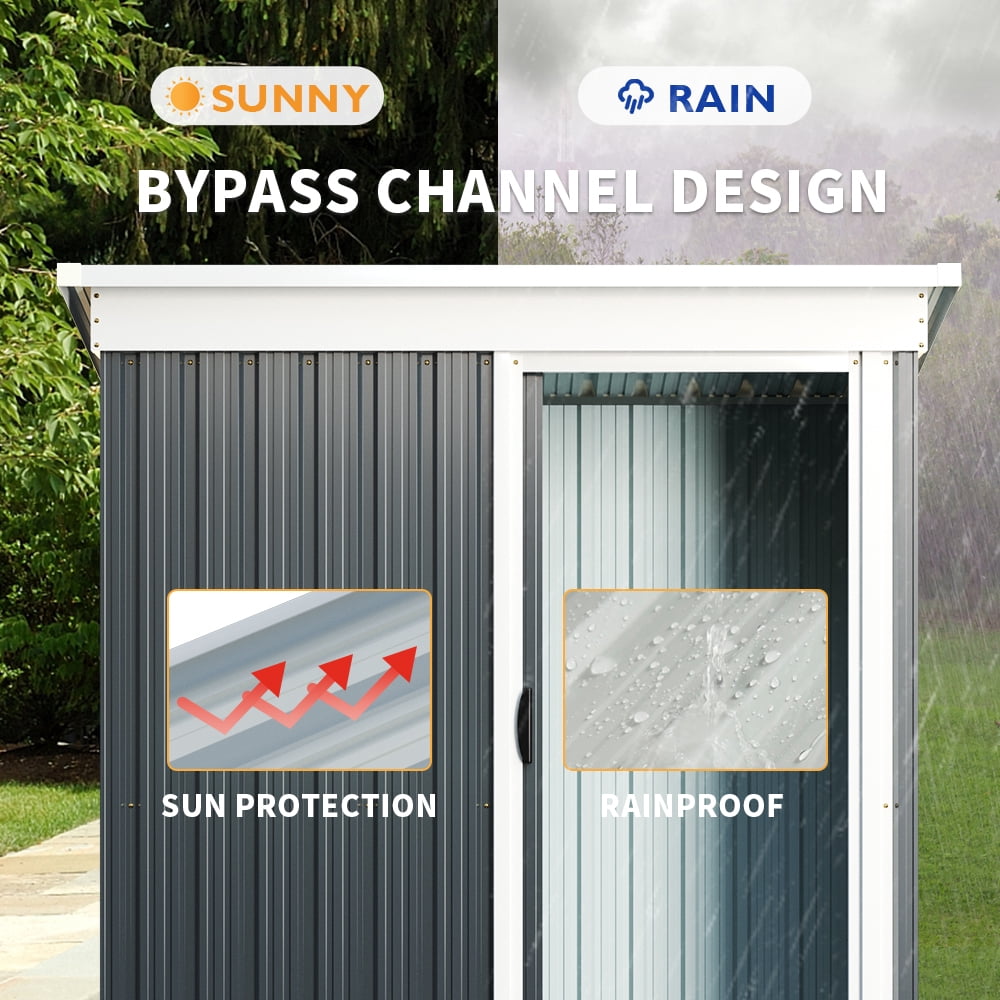 Sunmthink 5x3 ft Outdoor Metal Storage Shed with a Movable Door, Metallic Grey
