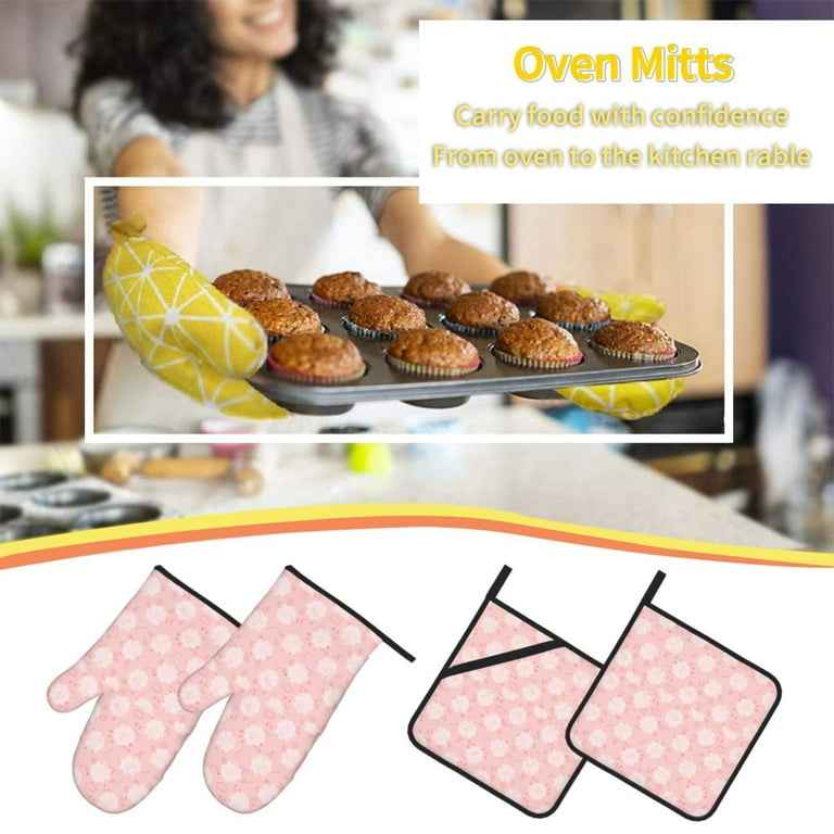 Pink Cloud Doodle Oven Mitts and Pot Holders Sets Baking Sets for