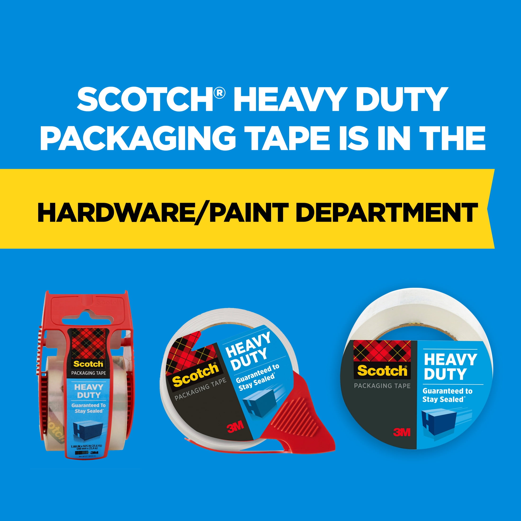 Scotch Heavy Duty Packaging Tape with Dispenser, 3" Core, Clear, 1.88 in x 54.6 yds, 4 Pack