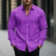 thumbnail image 2 of LNWUY Men's Stretch Wrinkle Free Dress Shirts Casual Fashion Solid Color Formal Wedding Prom Long Sleeve Slim Fit Button Down Shirts Purple XL, 2 of 5