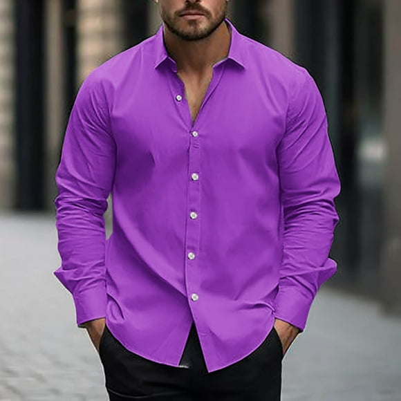 Button Down Dress Shirts for Men Thin Work Shirts for Men Longsleeve Shirts Party Shirt for Men Large Tall Mens Shirts, Purple, XL