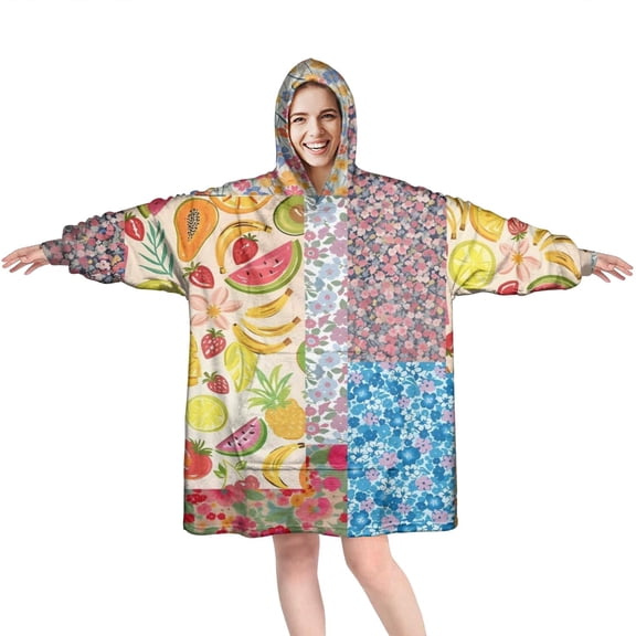 Wearable Oversized Blanket,Pioneer Flower Floral Print Pattern Wearable Blanket Hoodie for Adults,Cozy Hooded Blankets with Super Pockets,Super Warm Fuzzy Pullover for Women & Men