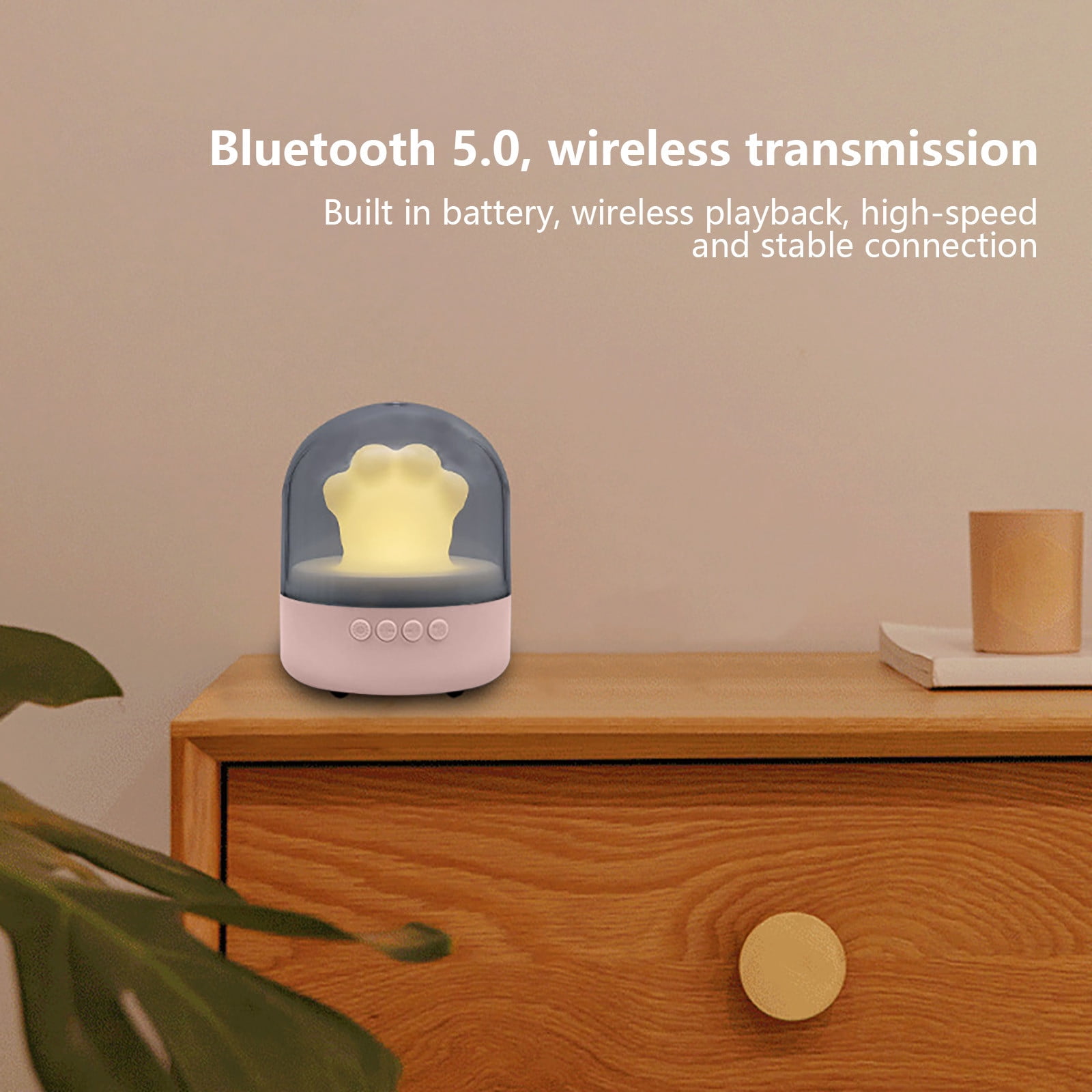 Wovilon Night Light Cat Paw Lamp, Bluetooth Audio Speaker Night Light, Night Smart Alarm Clock Portable Wireless Bedroom Bedside Reading Lamp, Music Sleep Lamp Support Speakerphone