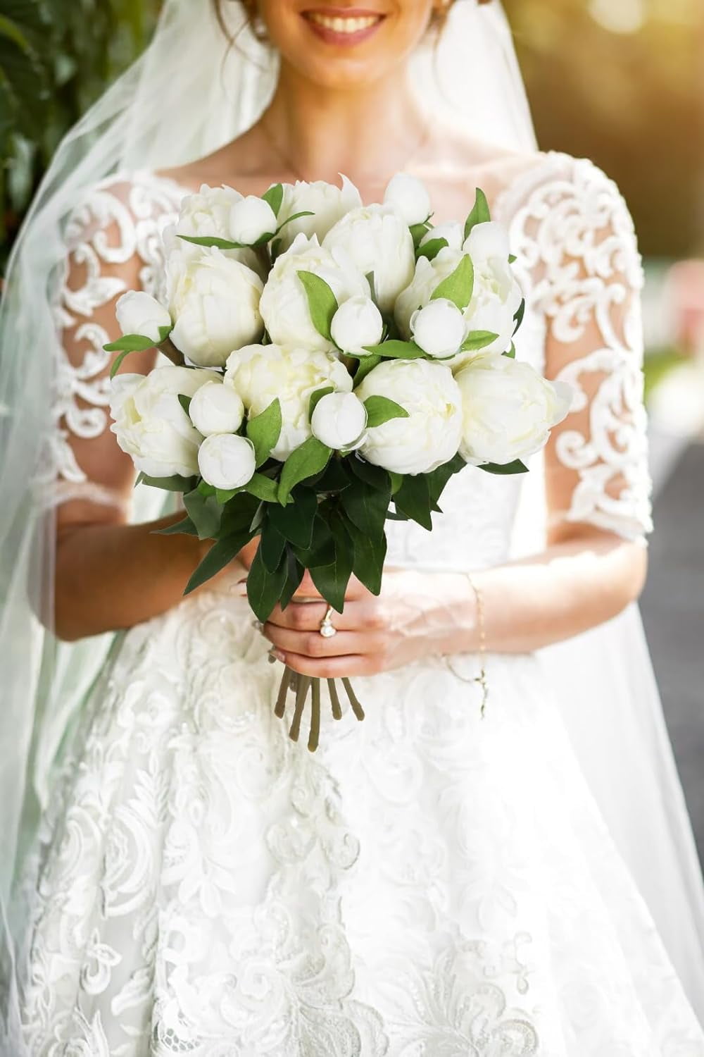 White Peonies Artificial Flowers Peony Silk Flowers Fake White Flowers for Wedding Centerpieces for Tables Centerpieces Bridal Shower Party Decorations (White)