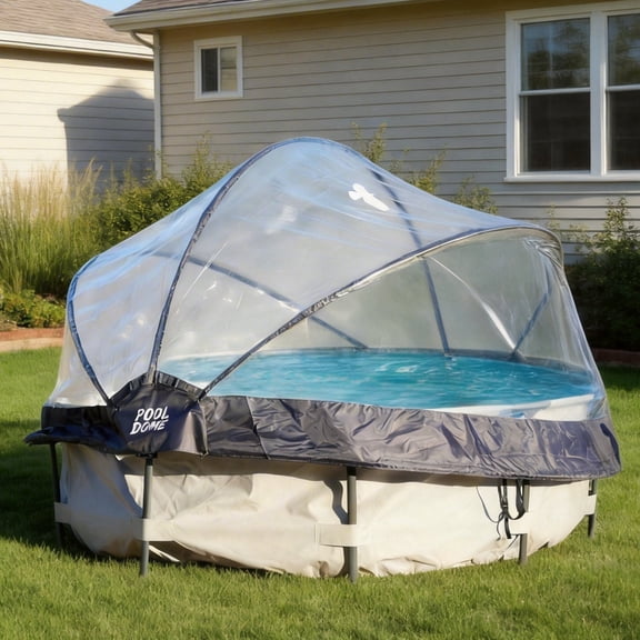 HappyToysWorld 10/12/15 Foot Round Multifunctional All Weather Cover Pool Dome Enclosure for Outdoor Pools, Compatible w/Clean & Warm Water Frame Pools