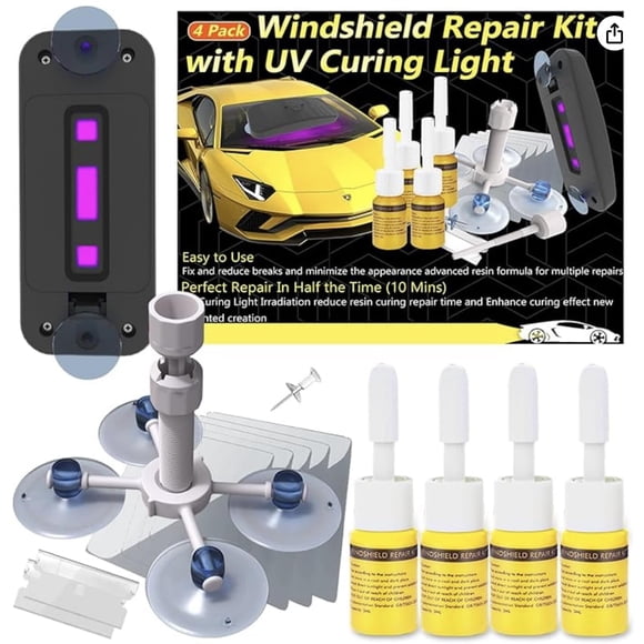 Kit de reparación de parabrisas CLAMPER de 4 piezas con curado UV