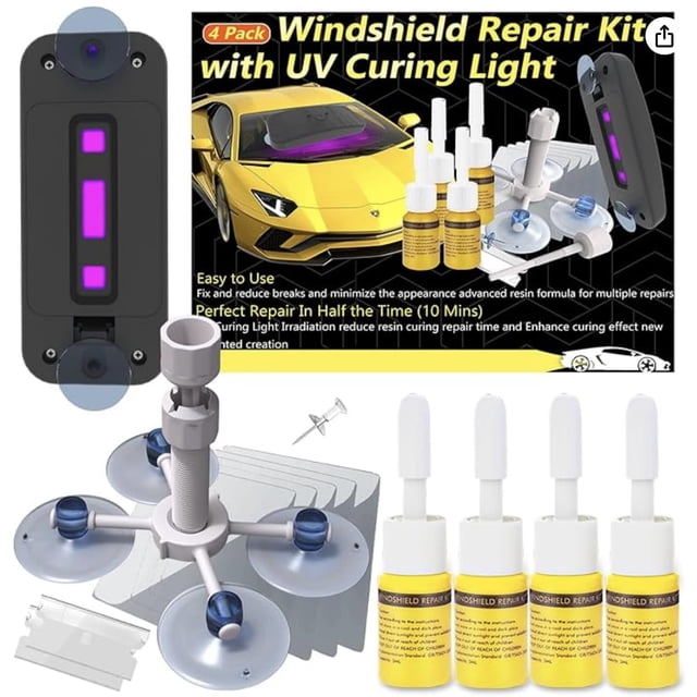Kit de reparación de parabrisas CLAMPER de 4 piezas con curado UV