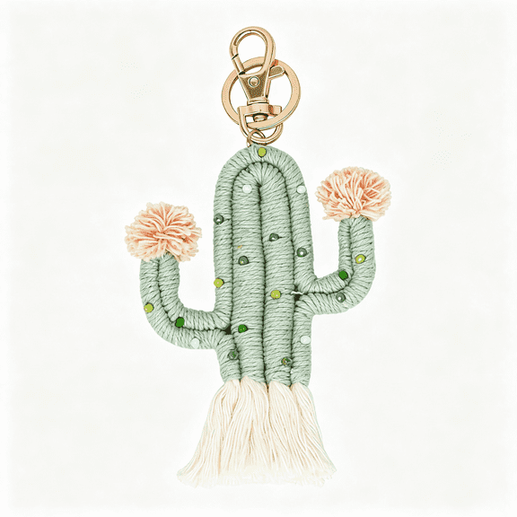 RIONIMA Cactus Keychain Pendant Cute Plant Weaving Cactus Tassel Car Key Chain Ring Charm for Women Men Backpack Purse Stylish Keychain
