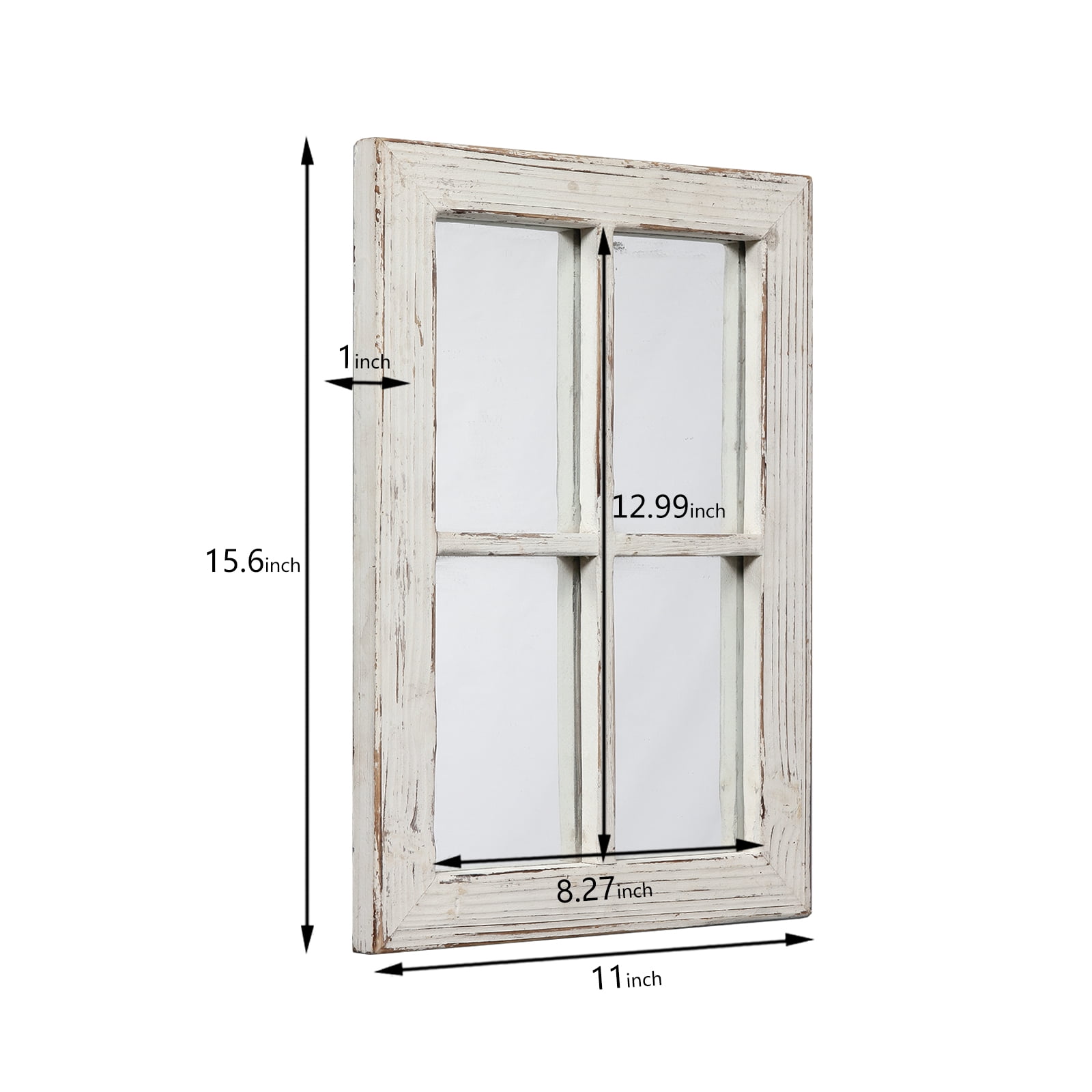 Sintosin Rustic Square Wall Mirror, Distressed White Wood Frame Window Mirrors, Decorative Mirror for Living Room Bedroom, 11" x 16" White