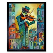 Fiddler On The Roof Folk Art Watercolour Painting Art Print Framed Poster Wall Decor 12x16 inch